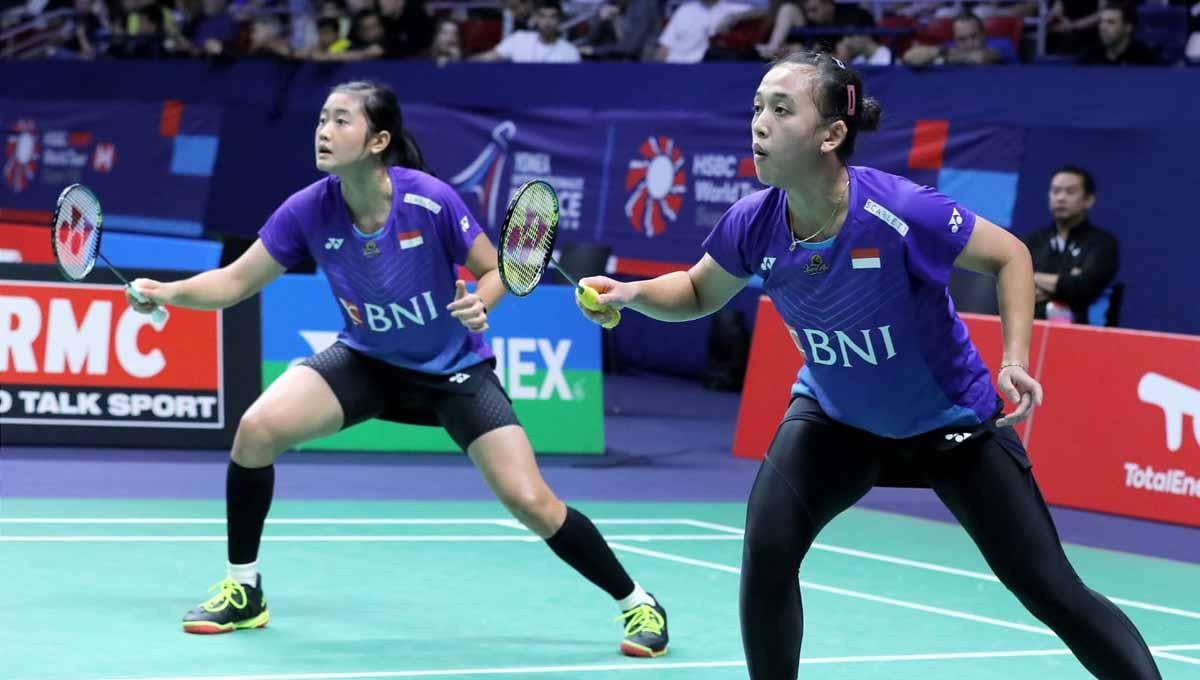 Pertandingan babak 32 besar Malaysia Open 2023 mempertemukan antara wakil Prancis, Margot Lambert/Anne Tran vs Febriana Dwipuji Kusuma/Amalia Cahaya Pratiwi. (Foto: PBSI) - INDOSPORT