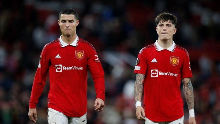 Tampil memuaskan dalam debutnya sebagai pemain inti untuk Manchester United di laga Liga Europa kontra Sheriff Tiraspol, Alejandro Garnacho menjadi sensasi baru. Foto: REUTERS/Craig Brough.