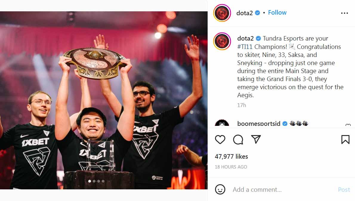 The International 11 resmi telah berakhir dengan melahirkan pemenang baru, Tundra Esports, setelah menumbangkan tim-tim unggulan. (Foto: Instagram@dota2)