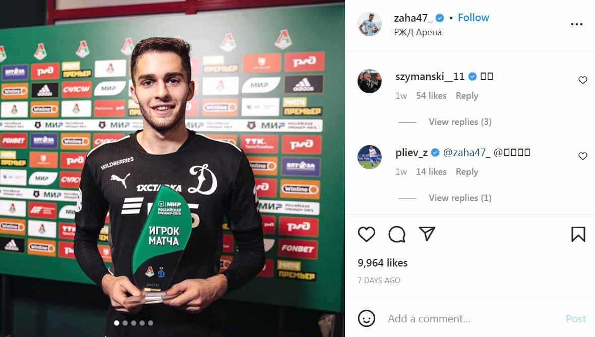 Arsen Zakharyan, pemain Dynamo Moscow yang gagal bergabung Barcelona. (Foto: Instagram@zaha47_)