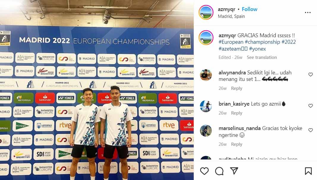 Ganda putra Azerbaijan berdarah Indonesia, Ade Resky Dwicahyo/Azmy Qowimuramadhoni akan menghadapi Leo Rolly Carnando/Daniel Marthin di babak pertama Hylo Open 2022. (Foto: Instagram@azmyqr)