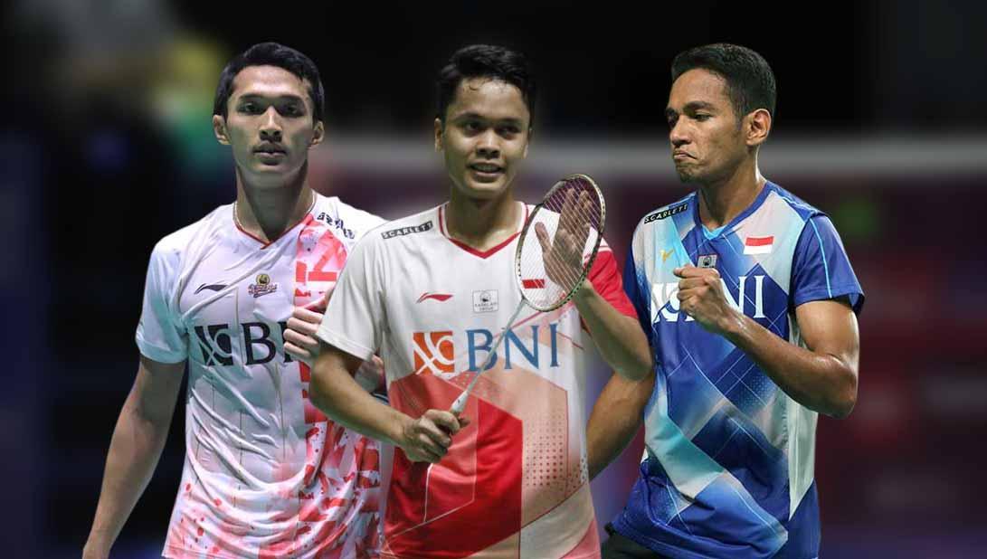 Tiga Tunggal putra Indonesia, Jonatan Christie, Anthony Sinisuka Ginting, dan Chico Aura Dwi Wardoyo akan tampil di Arctic Open 2023 (Foto: PBSI)