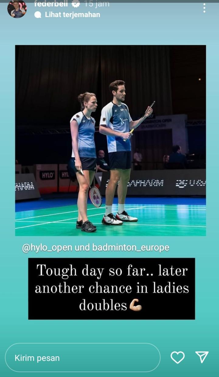 Curhat Isabel Lohau usai kalah dari Rehan/Lisa di babak 32 besar Hylo Open 2022. Copyright: Instagram Story @federbell