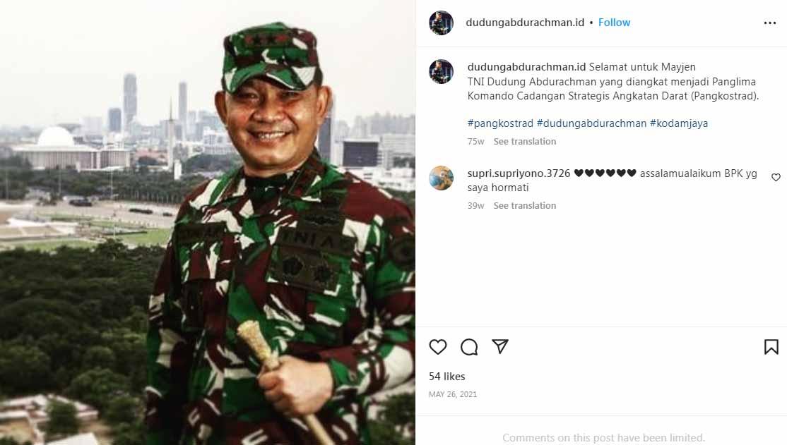 KSAD Jenderal TNI Dudung Abdurachman mantap mengajukan diri dalam bursa pencalonan Ketua Umum PBSI 2024-2029.(Foto: Instagram@dudungabdurachman.id) - INDOSPORT