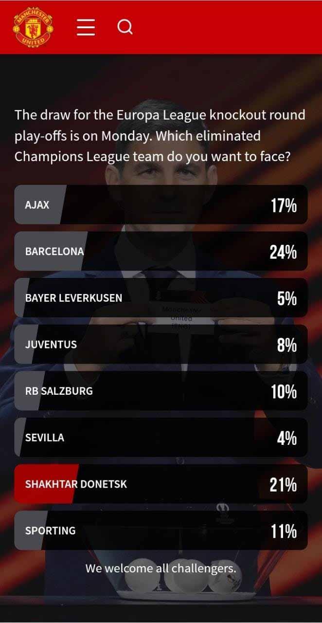 Voting Calon Lawan Manchester United di babak playoff knockout Liga Europa 2022/2023. (Foto: manutd) Copyright: manutd