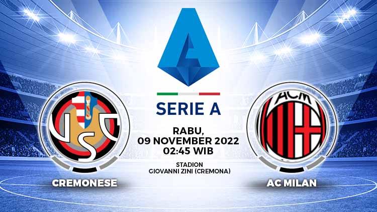 Berikut adalah prediksi pertandingan Liga Italia 2022 pekan ke-14, yang mempertemukan Cremonese vs AC Milan, Selasa malam atau Rabu (09/11/22) dini hari WIB. - INDOSPORT