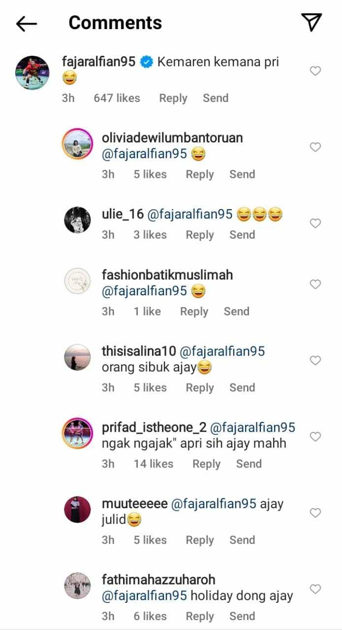 Fajar Alfian mengomentari momen Apriyani Rahayu disumpah ASN. (Foto: Istagram/Apriyani Rahayu) Copyright: Istagram/Apriyani Rahayu