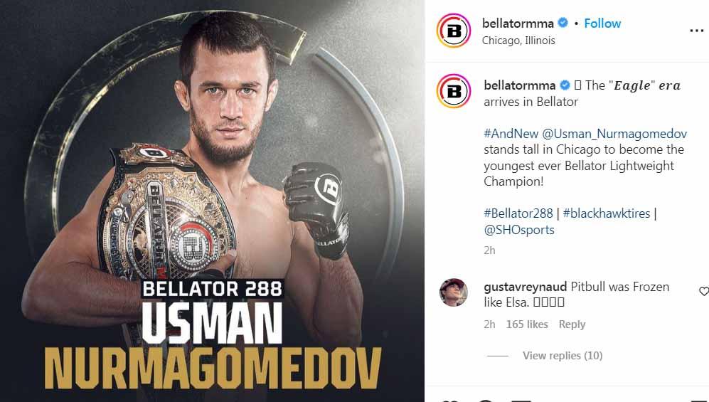 Usman Nurmagomedov Menjuarai Divisi Kelas Ringan Bellator, pertanda invasi klan Khabib di MMA makin nyata. (Foto: Instagram@bellatormma)