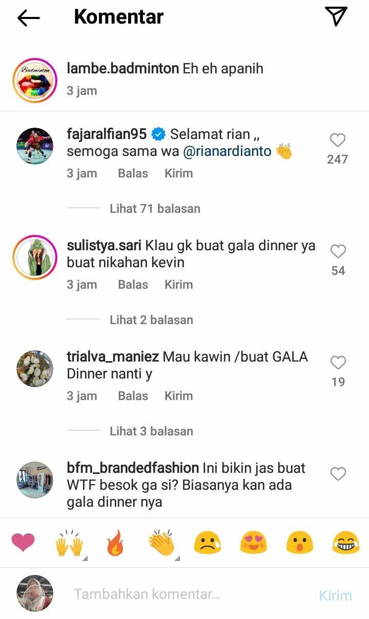 Pebulutangkis Fajar Alfian komentari fitting baju Rian Ardianto. (sumber: Instagram@Fajar Alfian) Copyright: Instagram@Fajar Alfian
