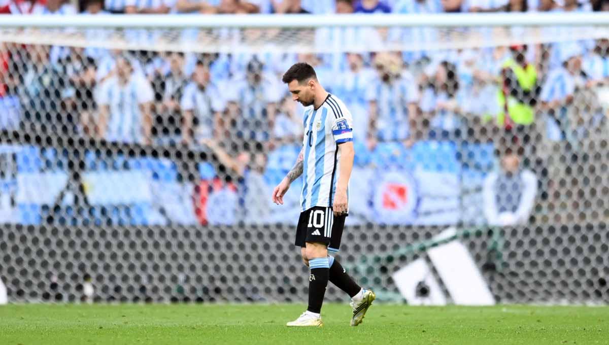 Reaksi Lionel Messi usai timnya kalah atas Arab Saudi di Piala Dunia Qatar 2022. (Foto: REUTERS/Annegret Hilse) Copyright: REUTERS/Annegret Hilse