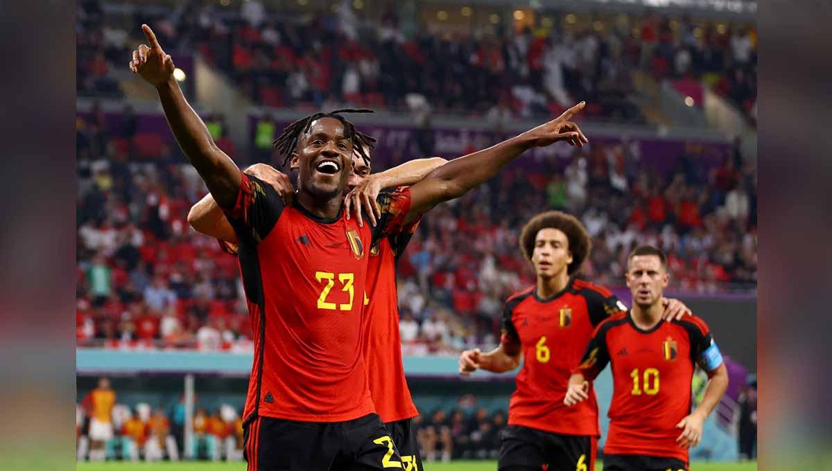 Selebrasi pemain Belgia Michy Batshuayi usai menjebol gawang Kanada grup F Piala Dunia Qatar 2022. (Foto: REUTERS/Siphiwe Sibeko)