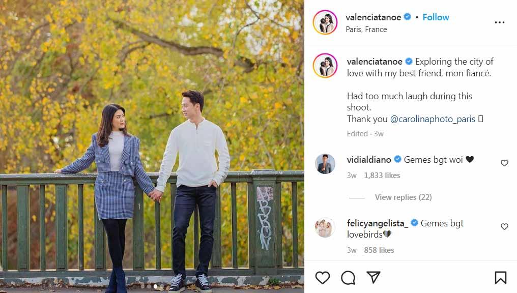 Kevin Sanjaya dan Valencia Tanoesoedibjo akan segera melangsungkan pernikahan di Paris, Prancis. (Foto: Instagram@valenciatanoe)