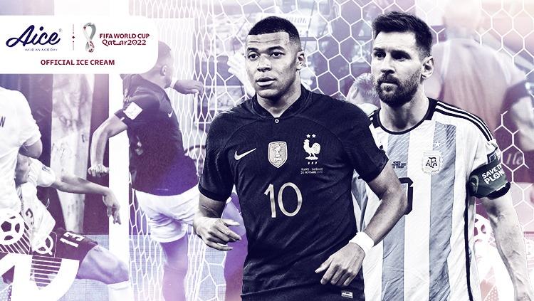 Performa Kylian Mbappe di Piala Dunia 2022 membuktikan jika sang bintang Prancis sudah bisa disejajarkan dengan Cristiano Ronaldo dan Lionel Messi. - INDOSPORT