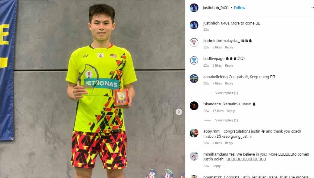 Indonesia harus berhati-hati karena Malaysia kini memiliki amunisi baru di nomor tunggal putra usai Justin Hoh Shou Wei resmi naik kasta ke level senior. (Foto: Instagram@justinhoh_0401) - INDOSPORT