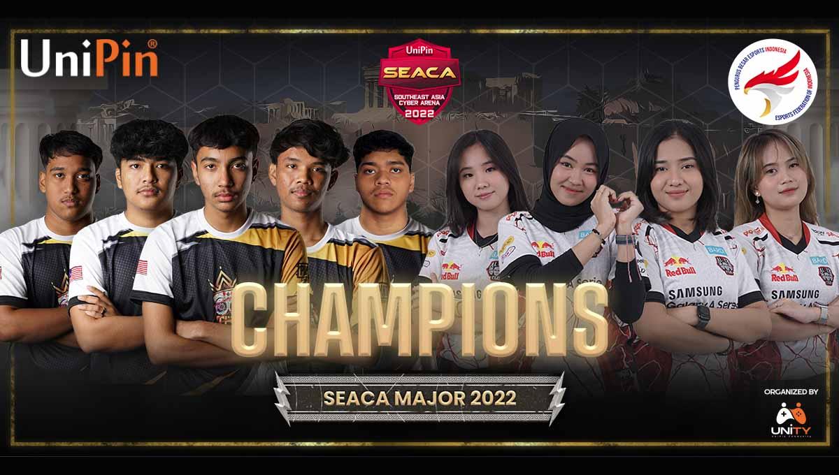 Gringos Esports asal Malaysia dan Alter Ego Dione sukses menjuarai turnamen eSports UniPin SEACA 2022. - INDOSPORT