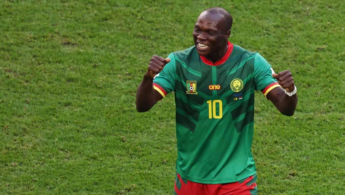 Pemain Kamerun Vincent Aboubakar merayakan gol ke gawang Serbia di grup G Piala Dunia Qatar 2022. (Foto: REUTERS/Marko Djurica)