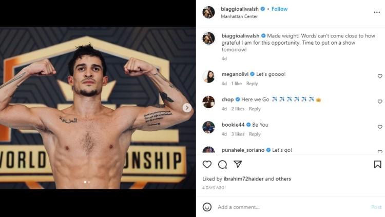 Cucu legenda Muhammad Ali, Biaggio Ali Walsh berhasil meraih kemenangan impresif pada debutnya di ajang Mixed Martial Arts (MMA). Foto: instagram/biaggioaliwalsh.