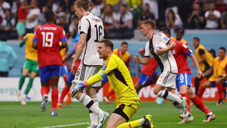Timnas Jerman gagal melangkah ke babak 16 besar Piala Dunia 2022, meski pada pertandingan terakhir penyisihan Grup E mampu kalahkan Kosta Rika dengan skor 2-4. - INDOSPORT