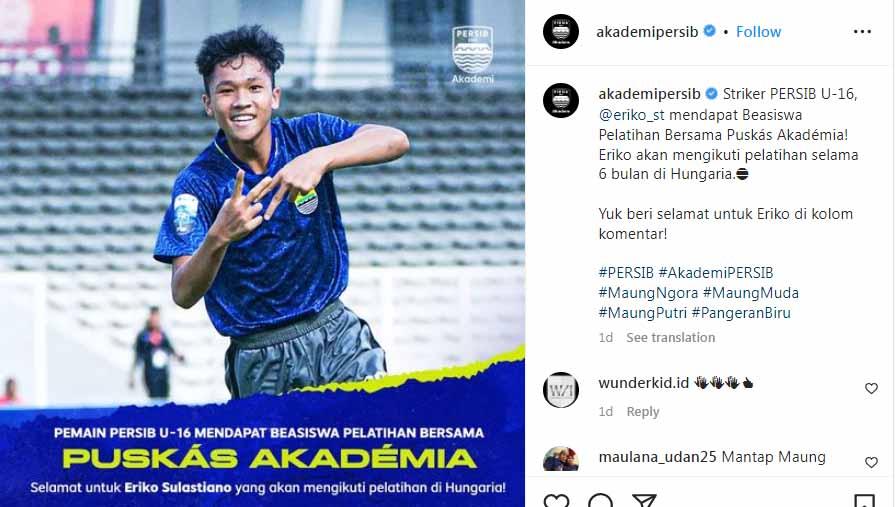 Eriko Sulastiano, pemain Akademi Persib Bandung U-16. (Foto: Instagram@akademipersib) - INDOSPORT