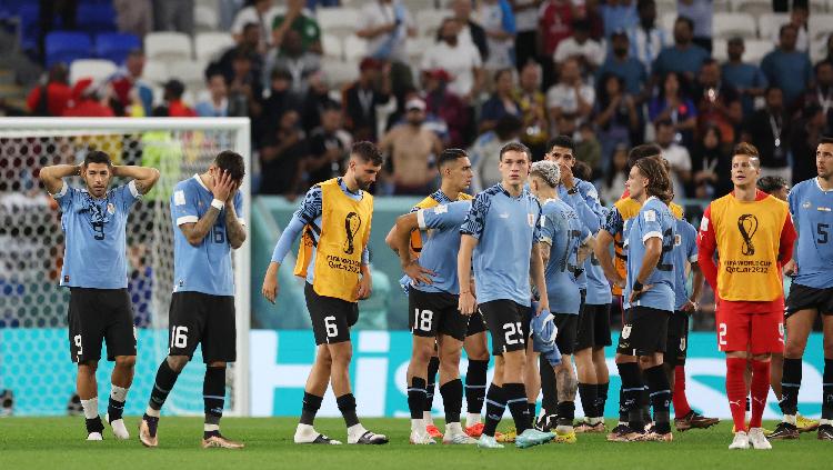 Bek Uruguay, Jose Maria Gimenez, terancam akan merugikan Atletico Madrid, setelah bertindak bar-bar kepada wasit Piala Dunia 2022. REUTERS-Amr Abdallah Dalsh - INDOSPORT