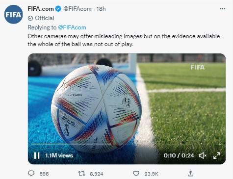 Penjelasan FIFA soal asal muasal bola untuk gol kontroversial Ao Tanaka. Sumber: Twitter/FIFA.com. Copyright: Twitter/FIFA.com