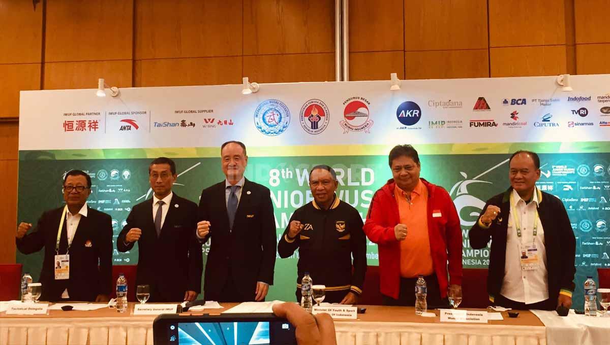Menpora Zainudin Amali saat menghadiri jumpa pers Kejuaraan Dunia Wushu Junior 2022, Minggu (04/12/22).