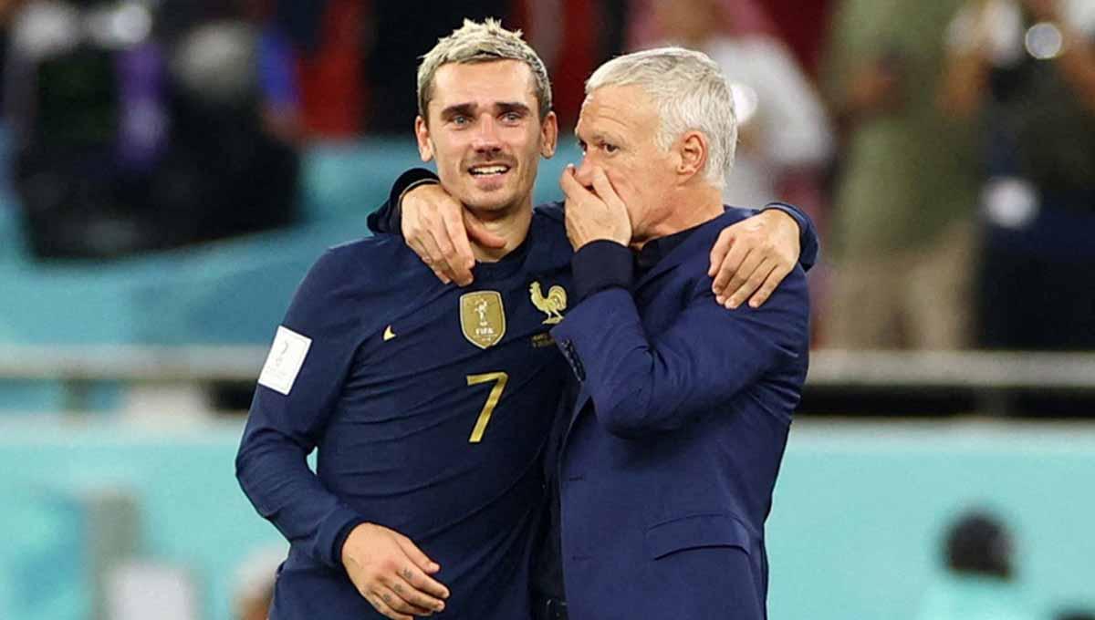 Pelatih Prancis Didier Deschamps dan Antoine Griezmann. (Foto: REUTERS/Bernadett Szabo)