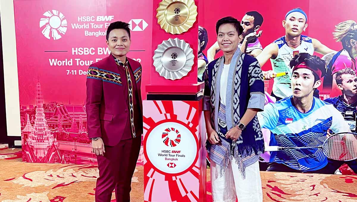 Pasangan ganda putri Indonesia Apriyani Rahayu/Siti Fadia Silva Ramadhanti di Gala Dinner jelang BWF World Tour Finals 2022. (Foto: PBSI)