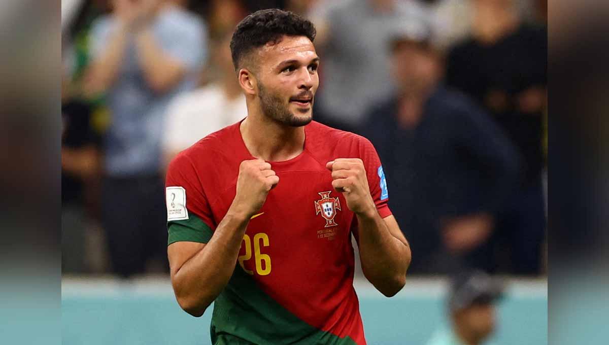 Striker muda Portugal, Goncalo Ramos mencetak hattrick ke gawang Swiss dalam pertandingan babak 16 besar Piala Dunia 2022. (Foto: REUTERS/Carl Recine) - INDOSPORT