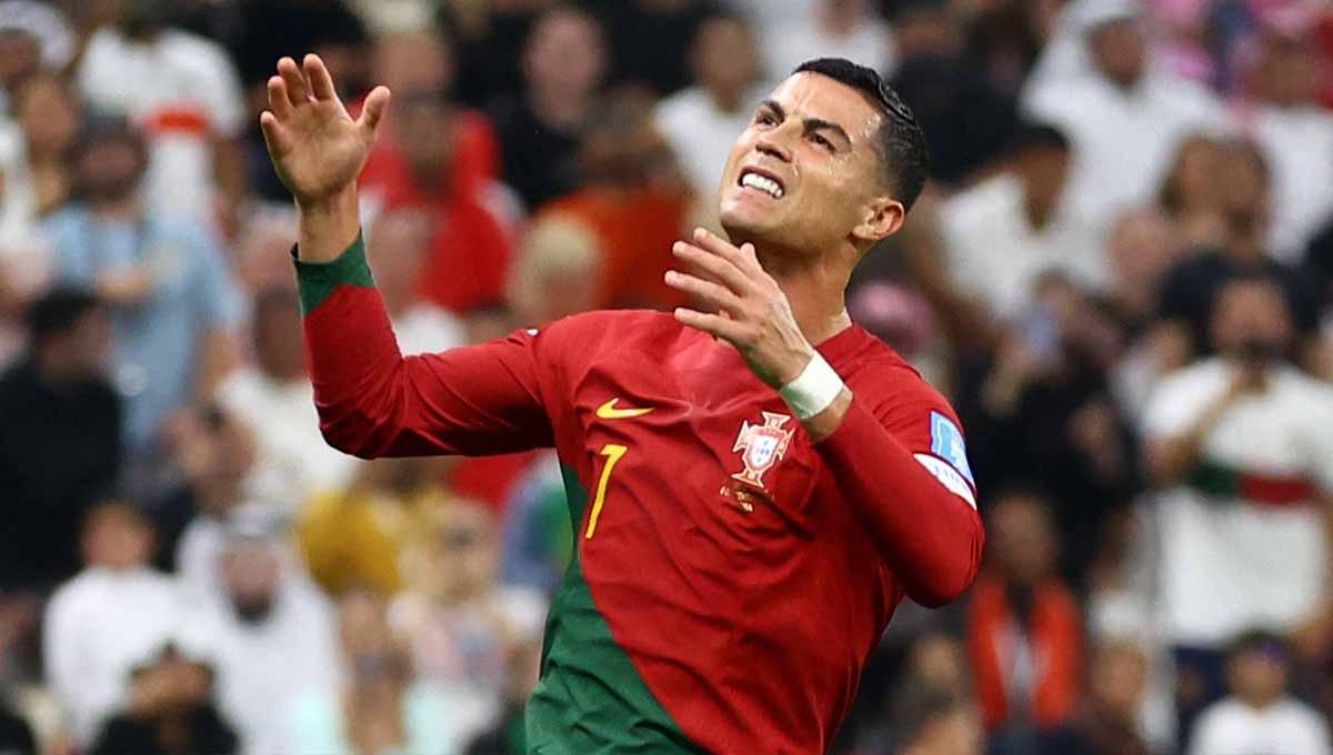 Reaksi Cristiano Ronaldo pemain Portugal saat gagal mencetak gol di Piala Dunia Qatar 2022. (Foto: REUTERS/Hannah Mckay) - INDOSPORT