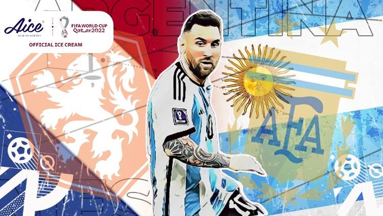 Lionel Messi jadi pahlawan Argentina dalam kemenangan 2-4 melalui adu penalti (2-2) atas Belanda pada partai perempat final Piala Dunia 2022, Sabtu (10/12/22) dini hari WIB di Lusail Stadium. - INDOSPORT