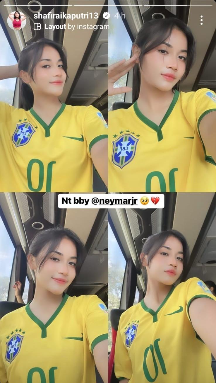 Shafira Ika Putri mengenakan jersey Timnas Brasil Copyright: Instagram @shafiraikaputri13