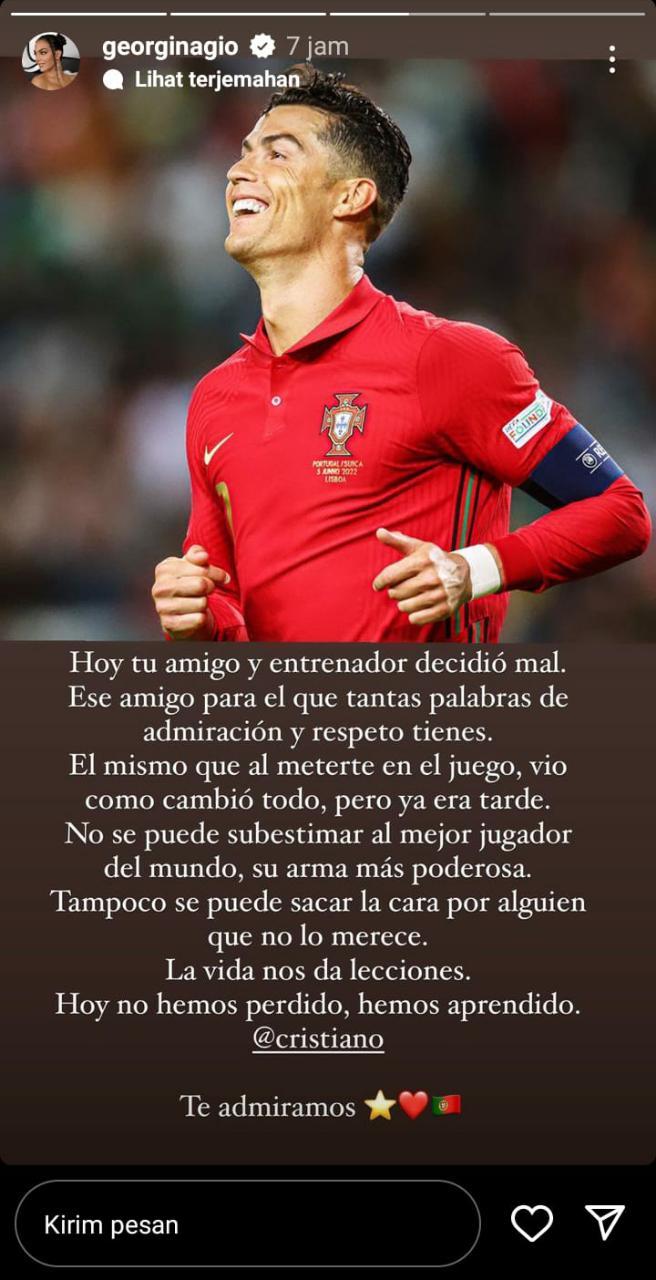 Ungkapan Georgina Rodriguez soal Cristiano Ronaldo yang menangis karena kalah di laga Maroko vs Portugal di Piala Dunia 2022 Copyright: Instagram/@georginagio