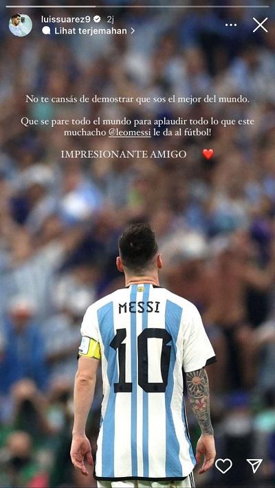 Luis Suarez Ucapkan Selamat untuk Lionel Messi Copyright: instagram @luissuarez9