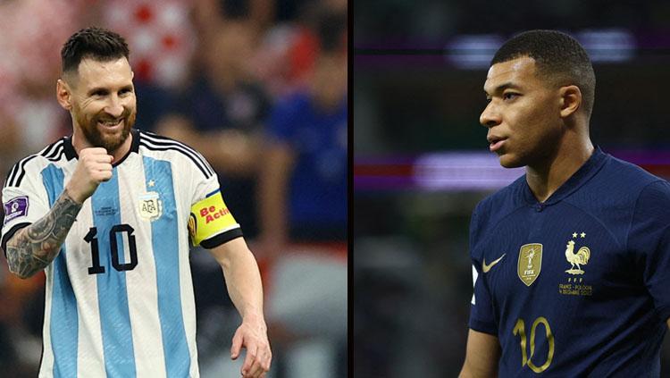 Duel Top Skor Piala Dunia 2022 bakal direbutkan oleh Lionel Messi, kapten Argentina dan Kylian Mbappe, striker Prancis (Foto: REUTERS/Kai Pfaffenbach - REUTERS/Hannah Mckay). - INDOSPORT