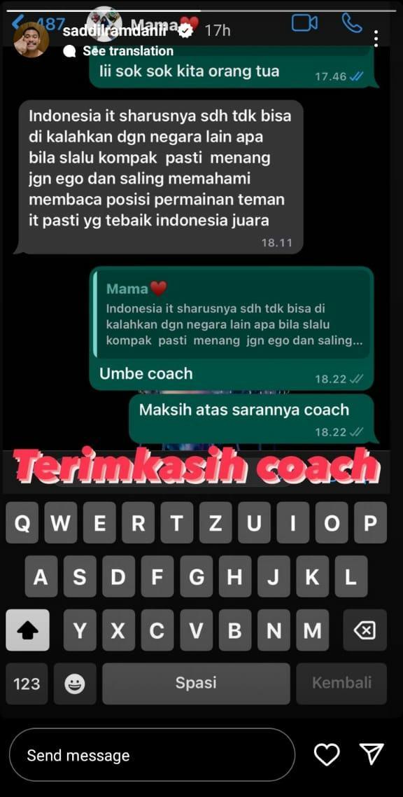 Saddil Ramdani diberi wejangan oleh sang ibunda jelang membela Timnas Indonesia di Piala AFF 2022 Copyright: Instagram/@saddilramdanii