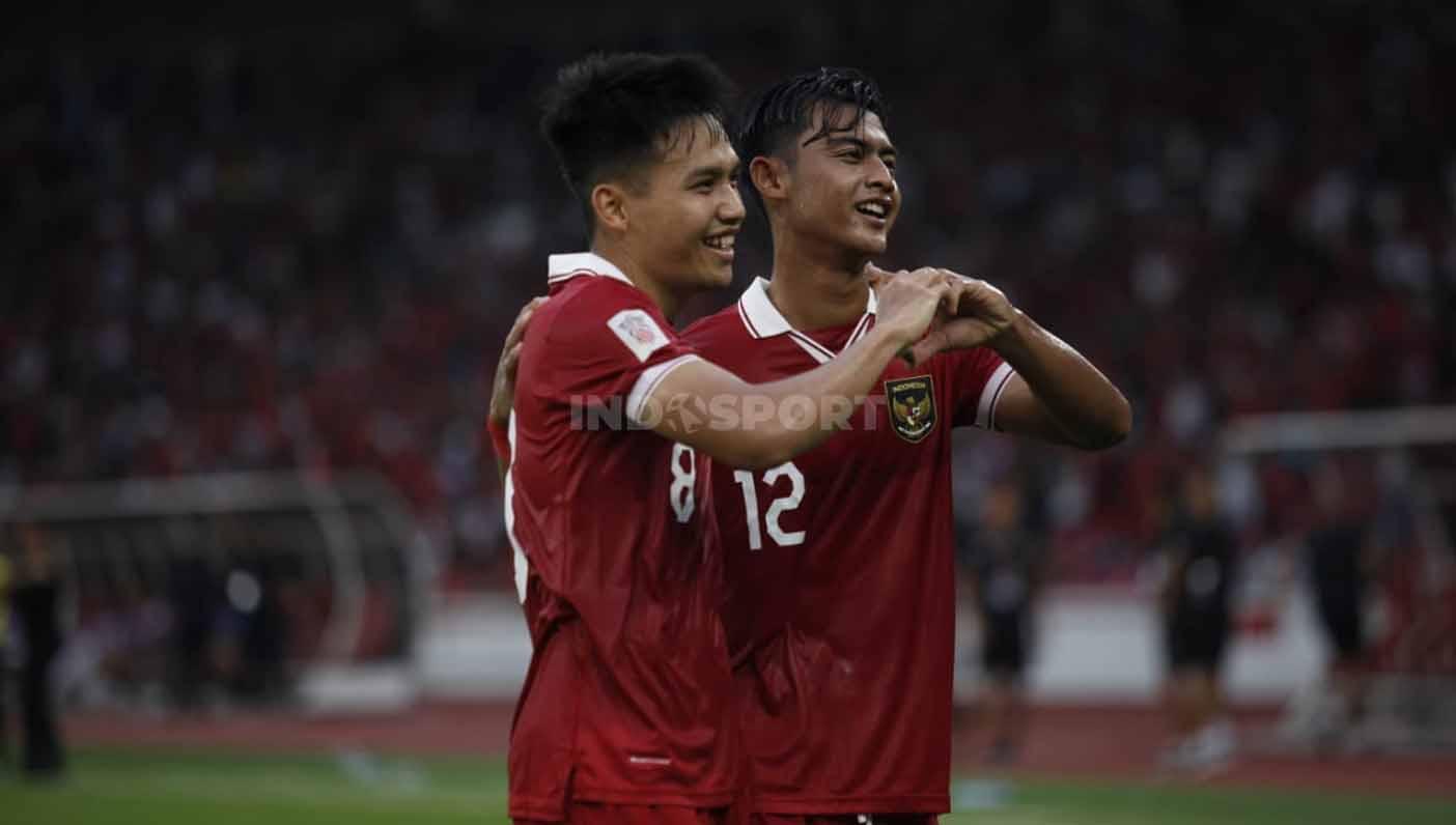Selebrasi pemain Timnas Indonesia Witan Sulaeman usai mencetak gol ke gawang Kamboja laga Piala AFF 2022 di Stadion Gelora Bung Karno, Jumat (23/12/22).