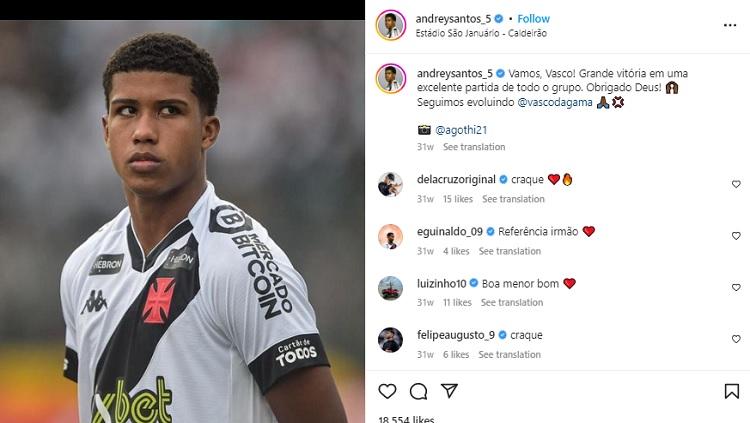Andrey Santos, pemain klub Vasco da Gama yang jadi incaran Chelsea. (Foto: Instagram@andreysantos_5)