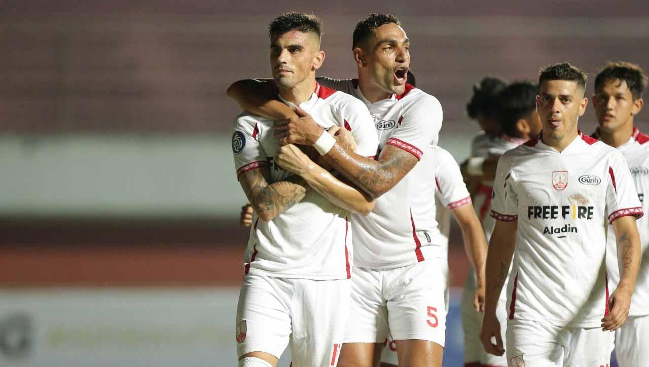Selebrasi Fernando Rodriguez usai mencetak gol ke gawang Persik Kediri pada laga Liga 1 di Stadion Maguwoharjo, Yogyakarta, Sabtu (24/12/22). (Foto: Persis Solo)