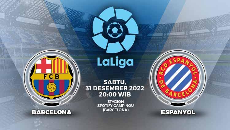 Prediksi pertandingan Liga Spanyol antara Barcelona vs Espanyol, Sabtu (31/12/22).