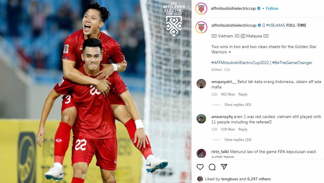 Laga Piala AFF 2022 Grup B antara Vietnam vs Malaysia diwarnai kontroversi penalti dan kartu merah. Media tuan rumah menyebut keputusan wasit tidak salah. - INDOSPORT