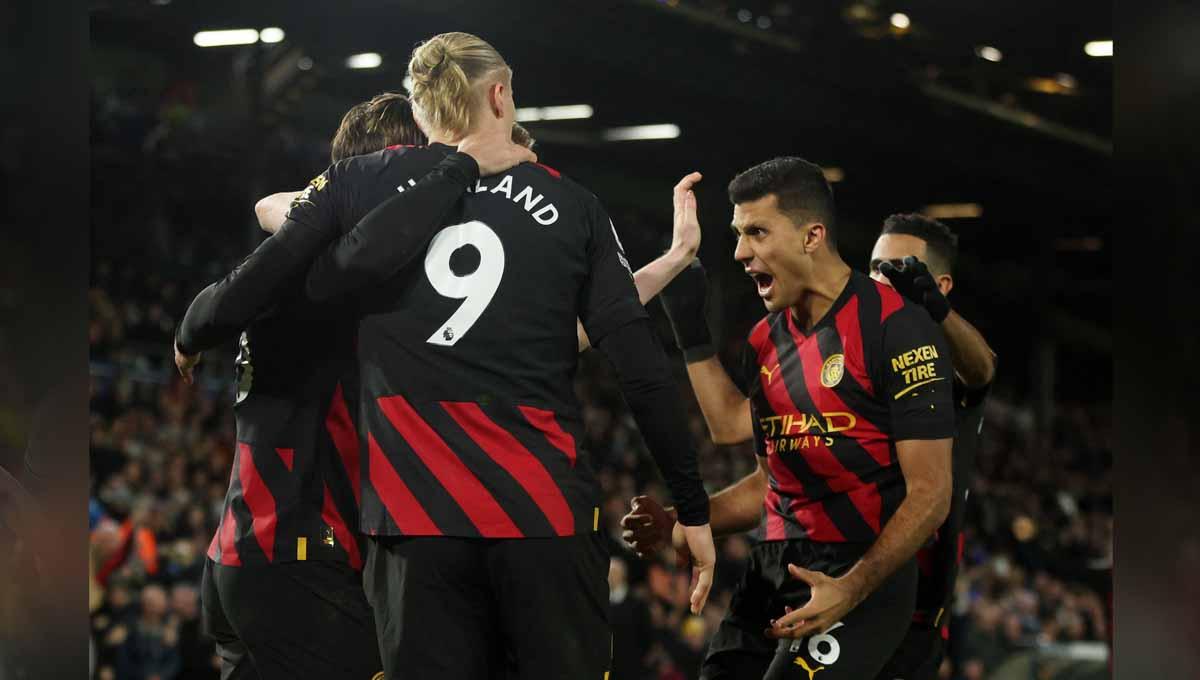 Selebrasi para pemain Manchester City usai mencetak gol kedua ke gawang Leeds United. (Foto: Reuters/Lee Smith)