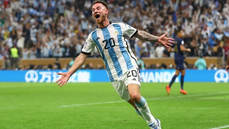 Selebrasi Alexis Mac Allister di final Piala Dunia 2022 Argentina vs Prancis (18/12/22). (Foto: REUTERS/Carl Recine)