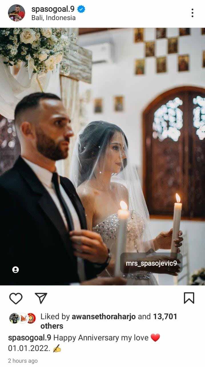 Ilija Spasoojevic ucapkan anniversary ke istri baru jelang laga Filipina vs Timnas Indonesia. (Foto: Instagram@spasogoal.9) Copyright: Instagram@spasogoal.9