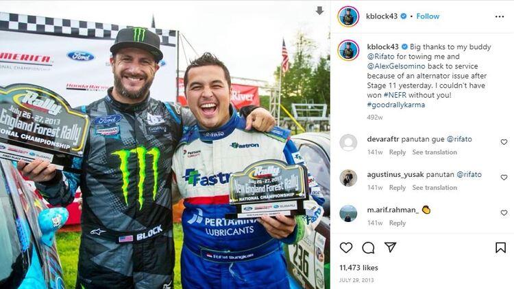 Pebalap reli, Ken Block saat bersama dengan Rifat Sungkar / Instagram @kblock43