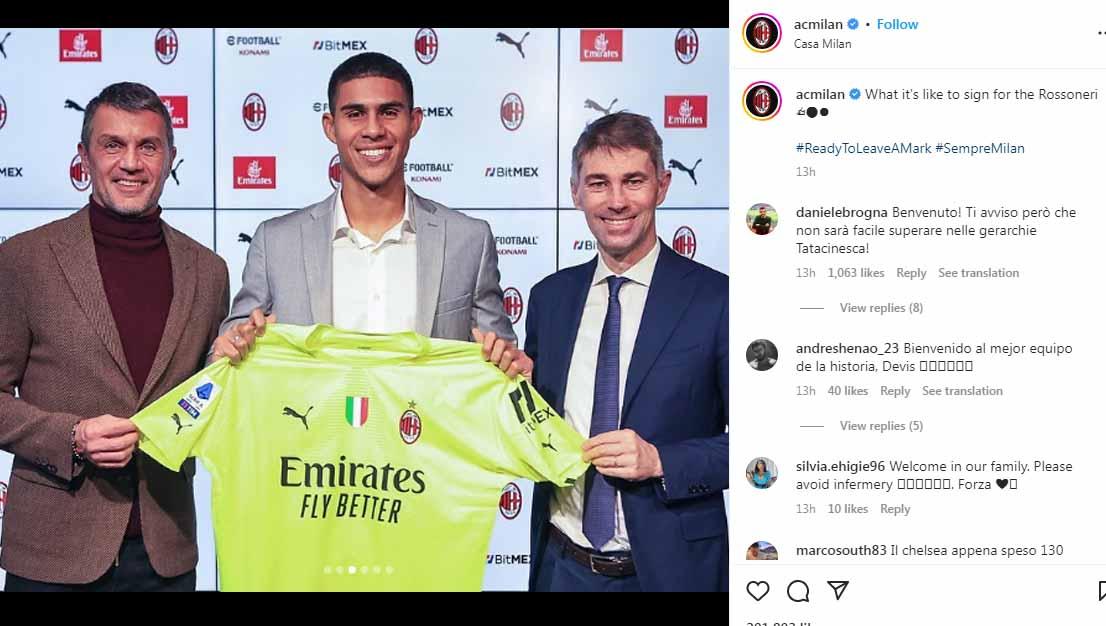 Kiper baru AC Milan dari Club Guarani, Devis Vasquez. (Foto: Instagram@acmilan)