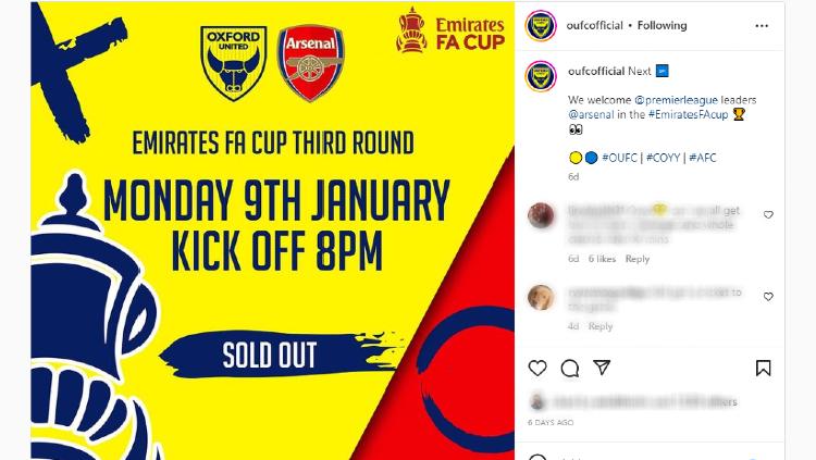 Oxford United, salah satu klub milik orang Indonesia yang tantang Arsenal dalam laga Piala FA Liga Inggris pada malam nanti, Selasa (10/01/23) dini hari WIB.