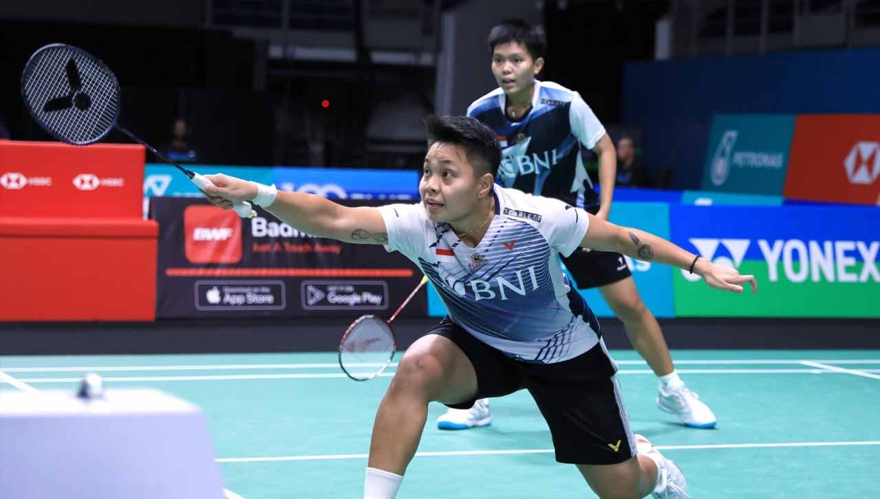 Pasangan ganda putri Indonesia, Apriyani Rahayu/Siti Fadia Silva Ramadhanti di Malaysia Open 2023. (Foto: PBSI)