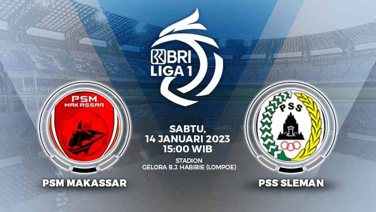 Prediksi pertandingan antara PSM Makassar vs PSS Sleman (BRI Liga 1).