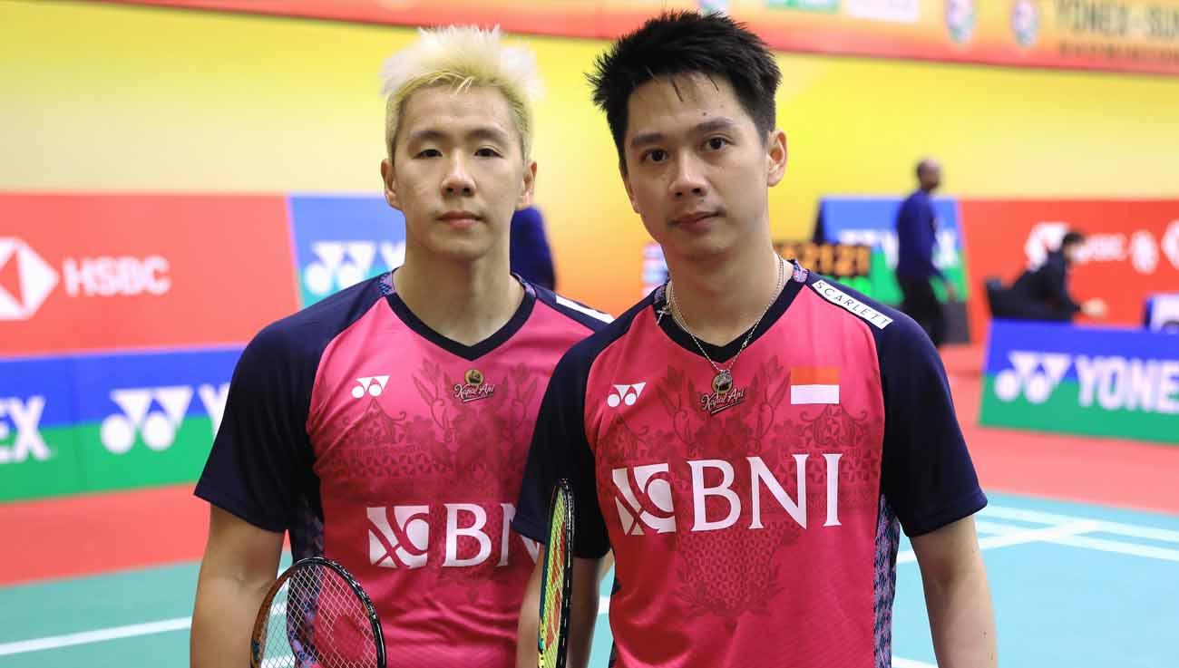 Pemain bulutangkis ganda putra Indonesia, Marcus Fernaldi Gideon/Kevin Sanjaya Sukamuljo, menang atas Jun Liang Kwek/Loh Kean Hean di babak 32 besar Thailand Open 2023. (Foto: PBSI)